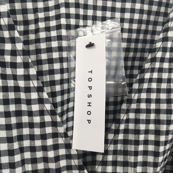 Topshop Gingham Print Wrap Mini Dress Short Sleeve White/Black Size 6 NWT - Picture 5 of 9